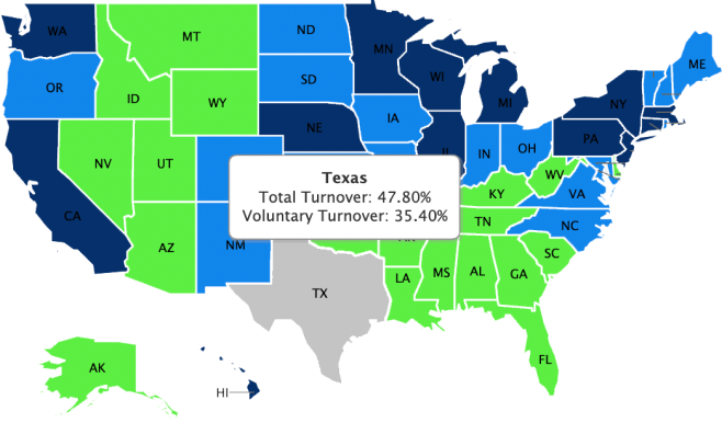 sample graphic of a map displaying turnover by state